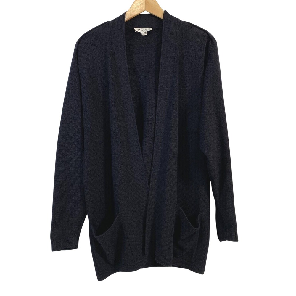 St.‎ John Marie Grey Womens Santana Knit Gold Button Longline Cardigan Sweater M